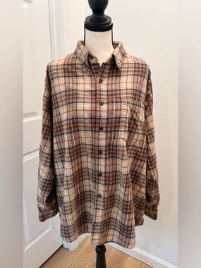 L.L. Bean Plaid Flannel Shirt — Beige and Brown